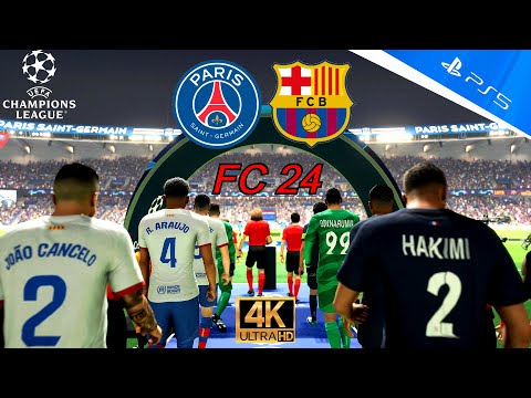 EA FC 24 | PS5 4K | PSG vs FC Barcelona | UEFA Champions League | Cuartos de final – spainfutbol.es